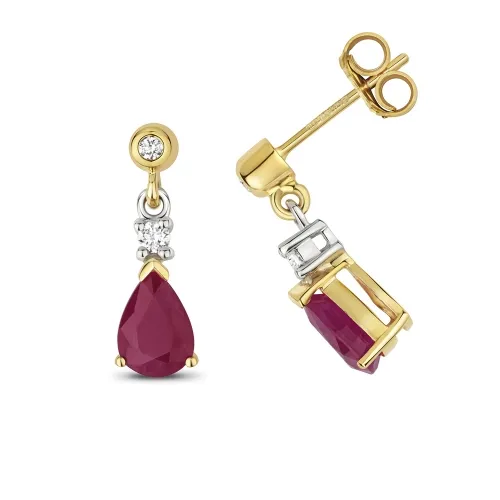 Ruby Drop Earrings Yellow Gold